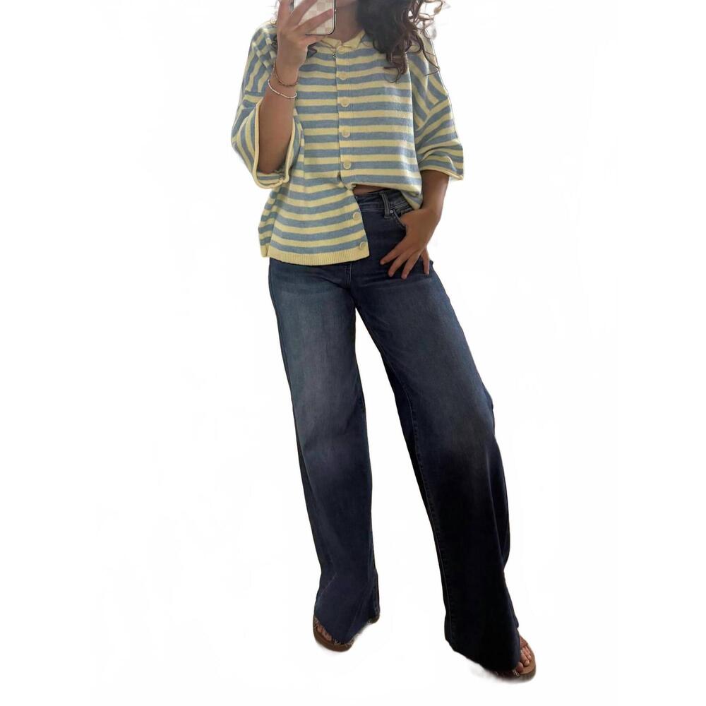 NEW BLU PEPPER stripe button down cardigan in yellow